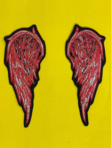 WCEP37 ANGEL WINGS RED WITH RHINESTONES DESIGN MOTORCYCLE PATCH EMBROIDERY IRON ON PATCH