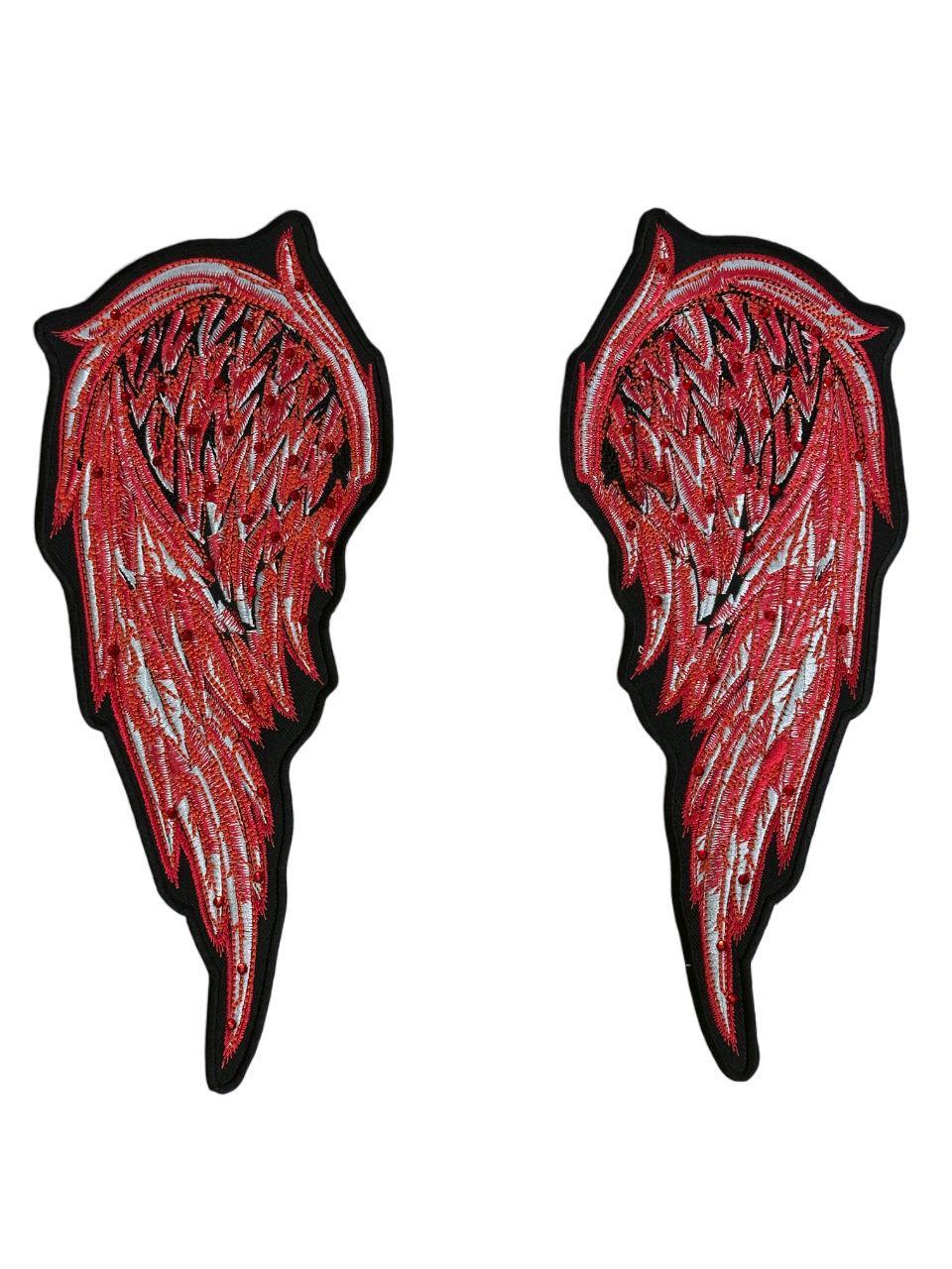 WCEP37 ANGEL WINGS RED WITH RHINESTONES DESIGN MOTORCYCLE PATCH EMBROIDERY IRON ON PATCH