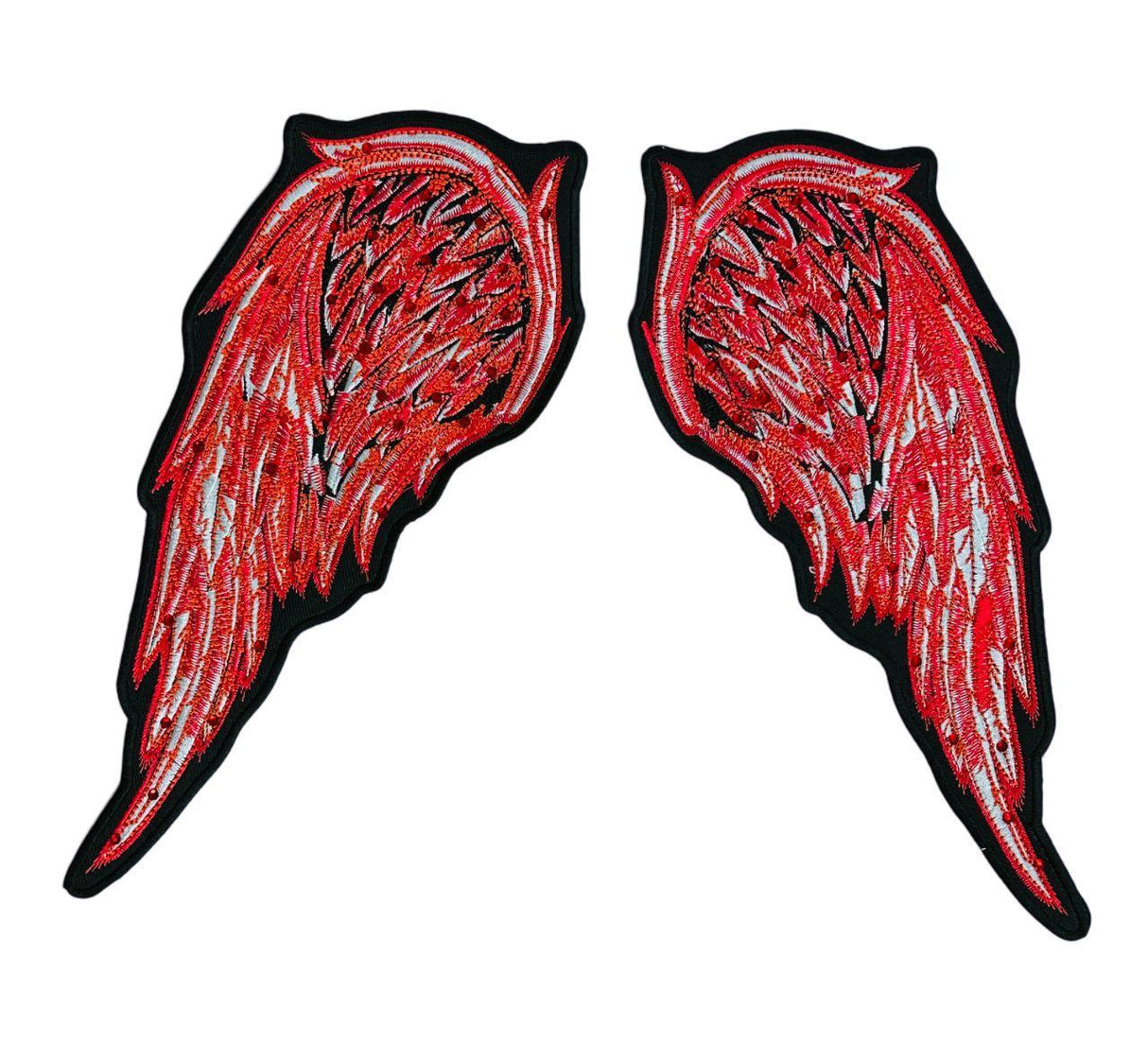 WCEP37 ANGEL WINGS RED WITH RHINESTONES DESIGN MOTORCYCLE PATCH EMBROIDERY IRON ON PATCH