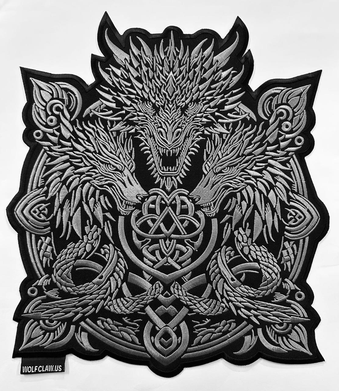 WCEP51 3DRAGONS ( GREY & BLACK ) DESIGN DESIGN MOTORCYCLE PATCH EMBROIDERY IRON ON PATCH