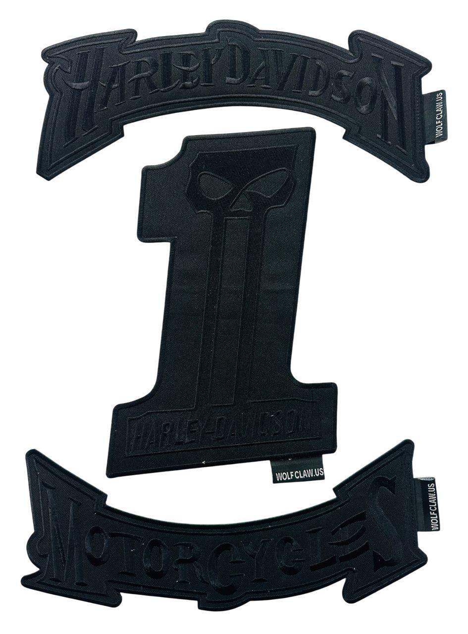 WCEP72 HARLEY DAVIDSON 1 BLACK ON BLACK SET OF 3 PIECES DESIGN MOTORCYCLE PATCH EMBROIDERY IRON ON PATCH