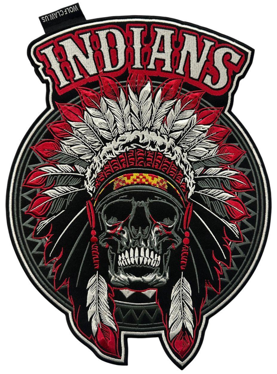 WCEP70 RED INDIAN SKULL ( RED+WHITE+BLACK+YELLOW ) DESIGN MOTORCYCLE PATCH EMBROIDERY IRON ON PATCH
