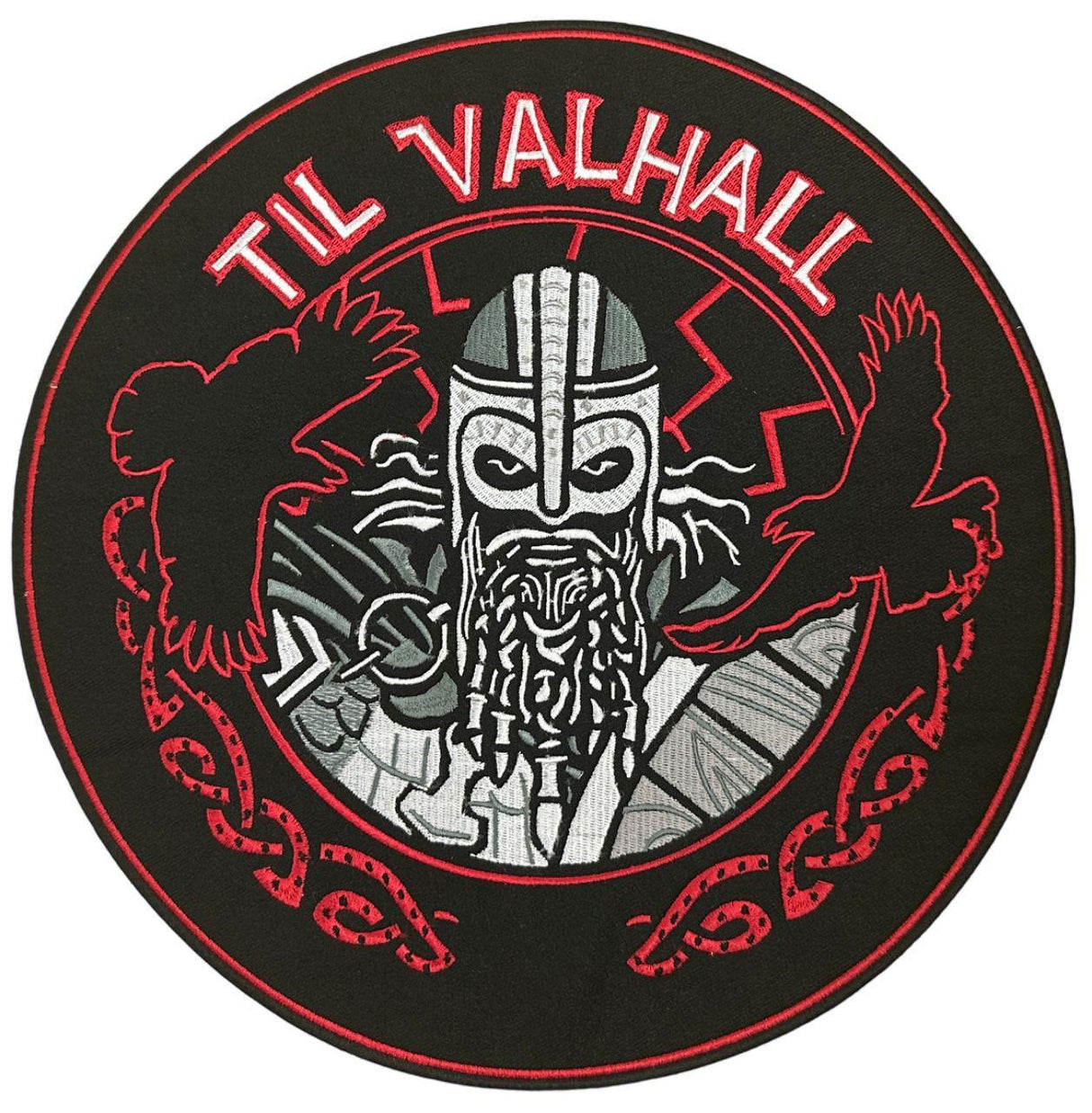 WCEP78 TIL VALHALL ROUND (RED + BLK AND GREY ) DESIGN MOTORCYCLE PATCH EMBROIDERY IRON ON PATCH