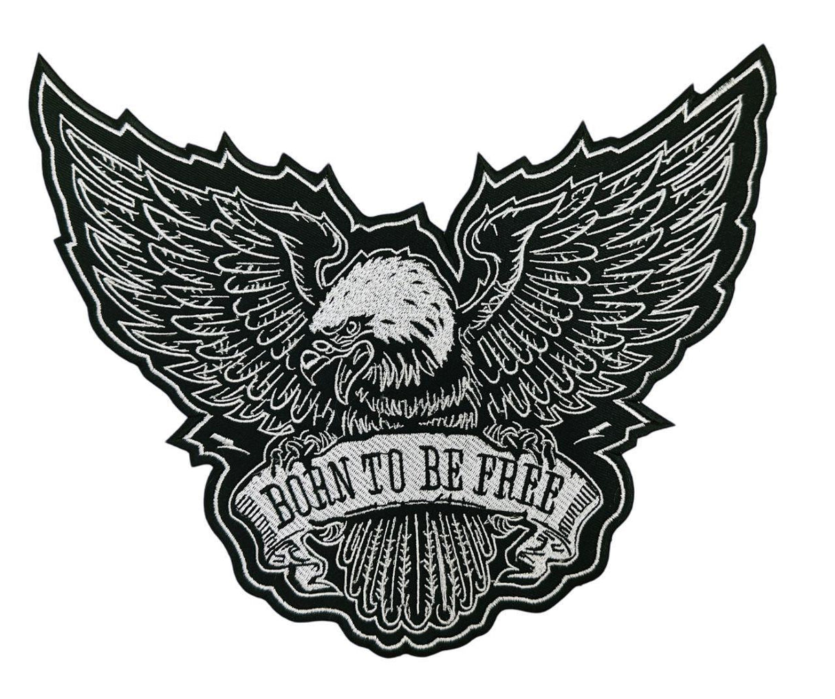 WCEP87 EAGLE BORN TO BE FREE ( BLACK AND WHITE ) DESIGN MOTORCYCLE PATCH EMBROIDERY IRON ON PATCH