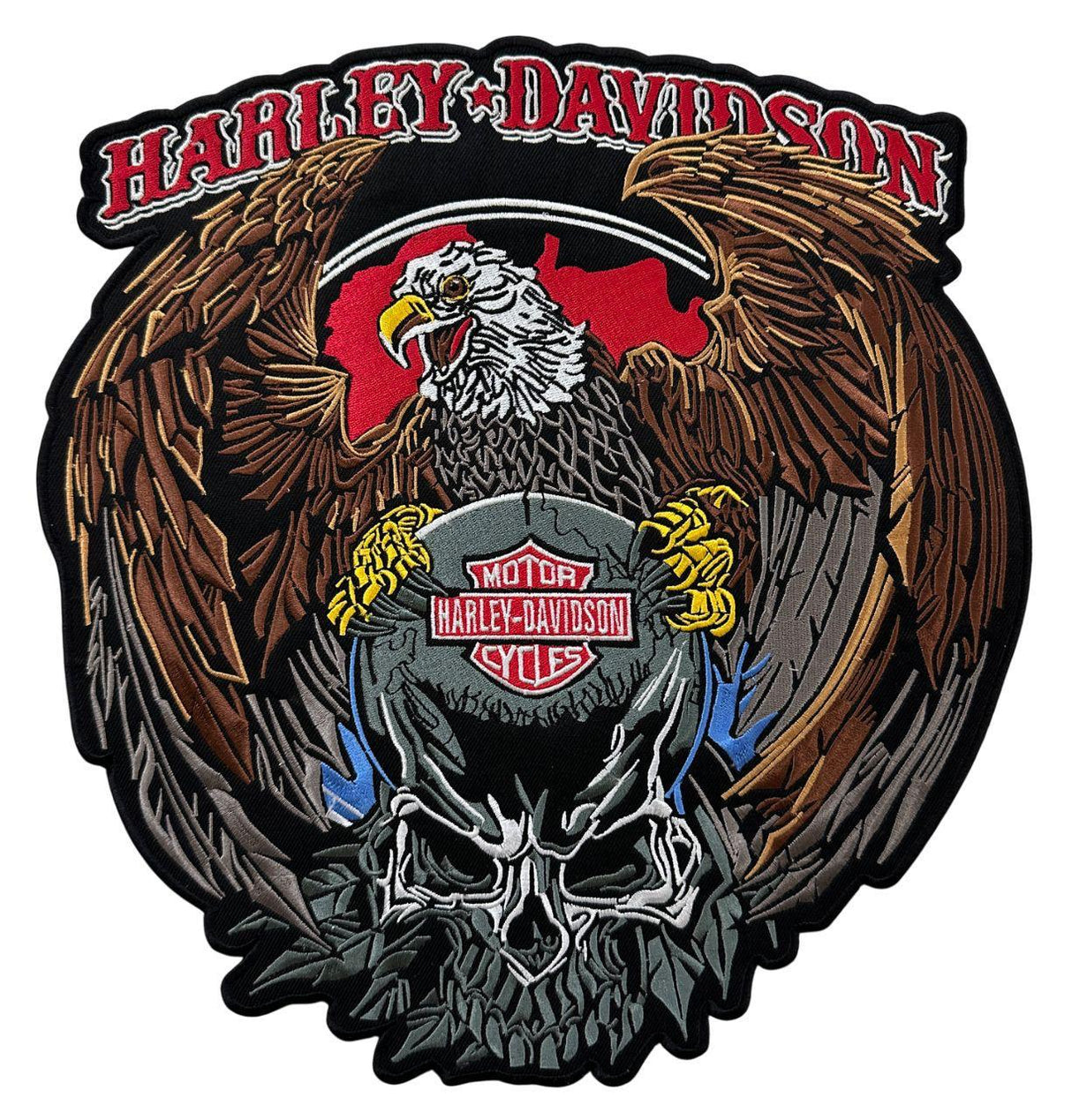 WCEP161 HARLEY EAGLE AND SKULL BIKER LARGE IRON SEW ON BACK MOTORCYCLE VEST JACKET EMBROIDERED PATCH