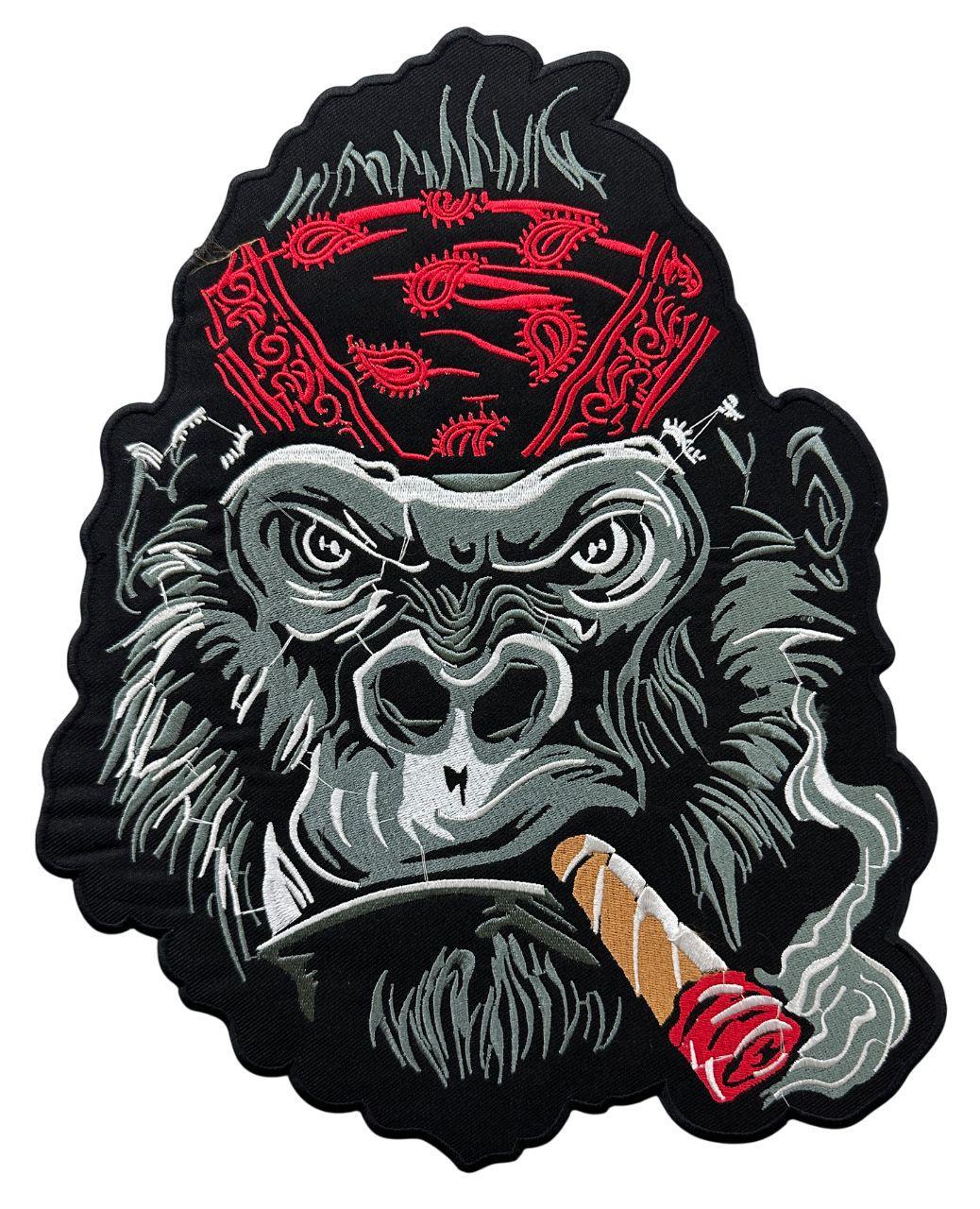 WCEP166 LARGE BIKER GORILA EMBROIDERY PATCH ANGRY GORILLA PATCH, BACK PATCH OF GORILLA, IRON ON PATCH SEW ON PATCH FOR BIKERS (RED GORILLA )