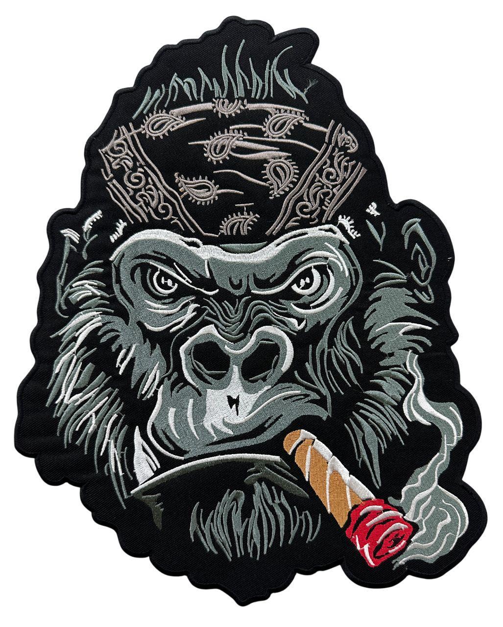WCEP167 LARGE BIKER GORILA EMBROIDERY PATCH ANGRY GORILLA PATCH, BACK PATCH OF GORILLA, IRON ON PATCH SEW ON PATCH FOR BIKERS (GREY GORILLA )