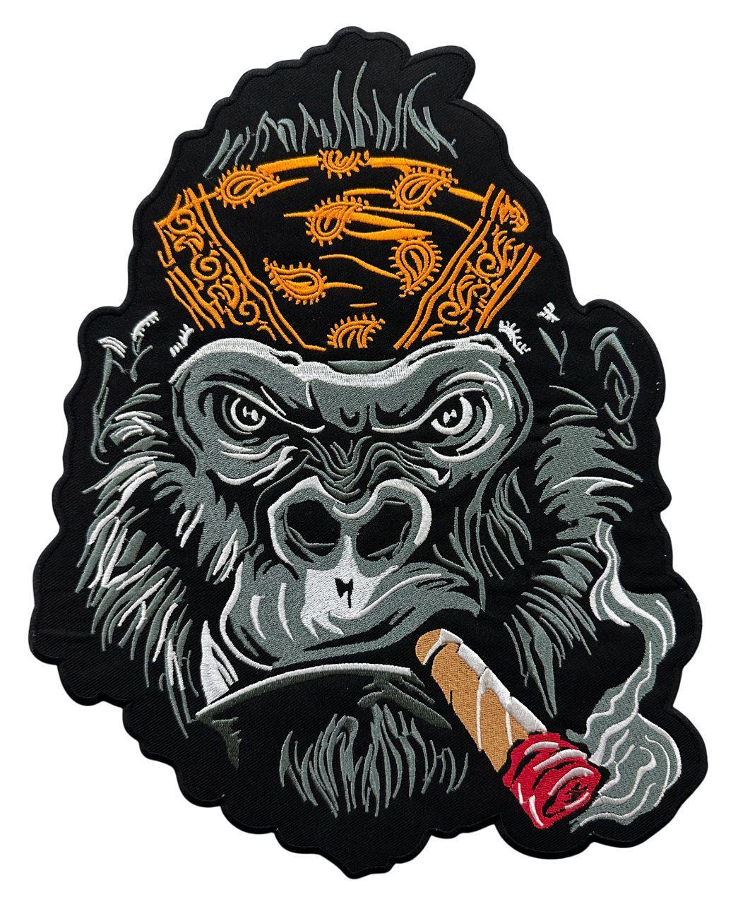WCEP168 LARGE BIKER GORILA EMBROIDERY PATCH ANGRY GORILLA PATCH, BACK PATCH OF GORILLA, IRON ON PATCH SEW ON PATCH FOR BIKERS  (ORANGE GORILLA