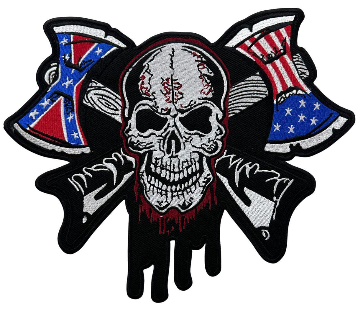 WCEP169 LARGE VIKING SKULL CROSS BATTLE AXES EMBROIDER IRON ON OR SEW ON PATCHES FOR BIKERS