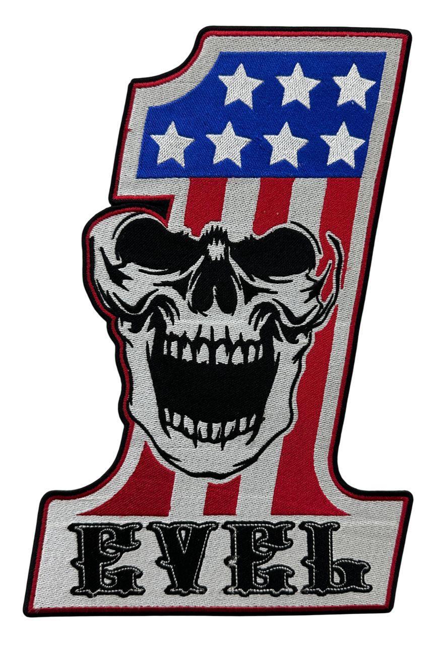 WCEP178 EVEL 1 USA VINTAGE FLAG WITH SKULL EMBROIDERY PATCH, IRON ON, SEW ON PATCH 1 USA FLAG