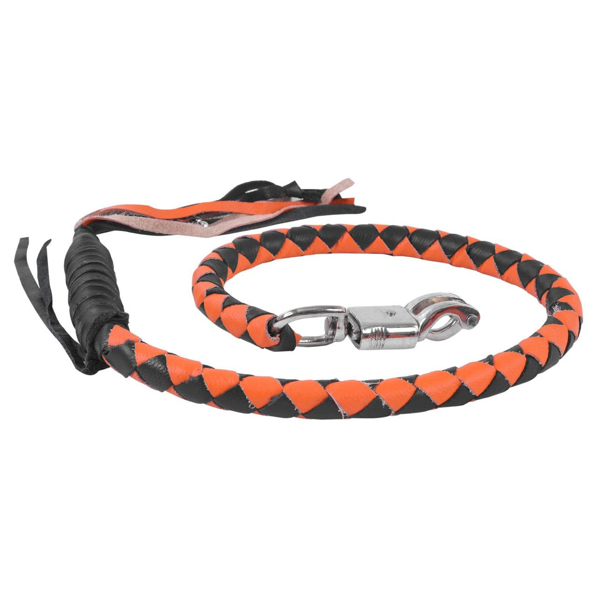 Black/Orange Biker Leather Heavy Duty Get Back Whip Made of Cow Leather