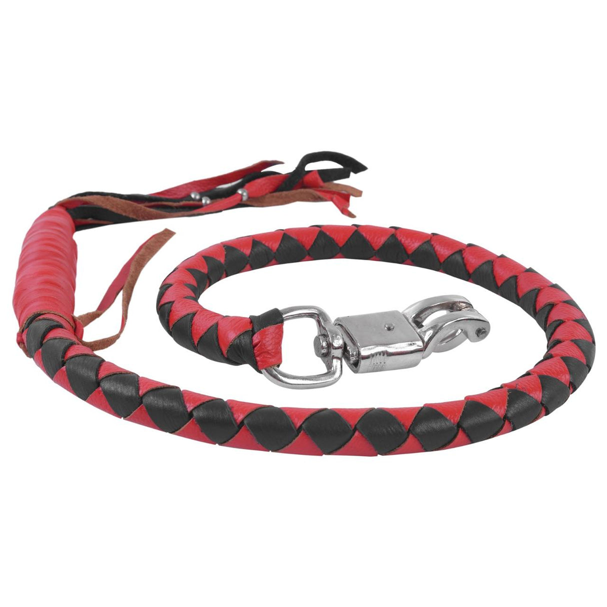 Black/Red Biker Leather Heavy Duty Get Back Whip Made of Cow Leather