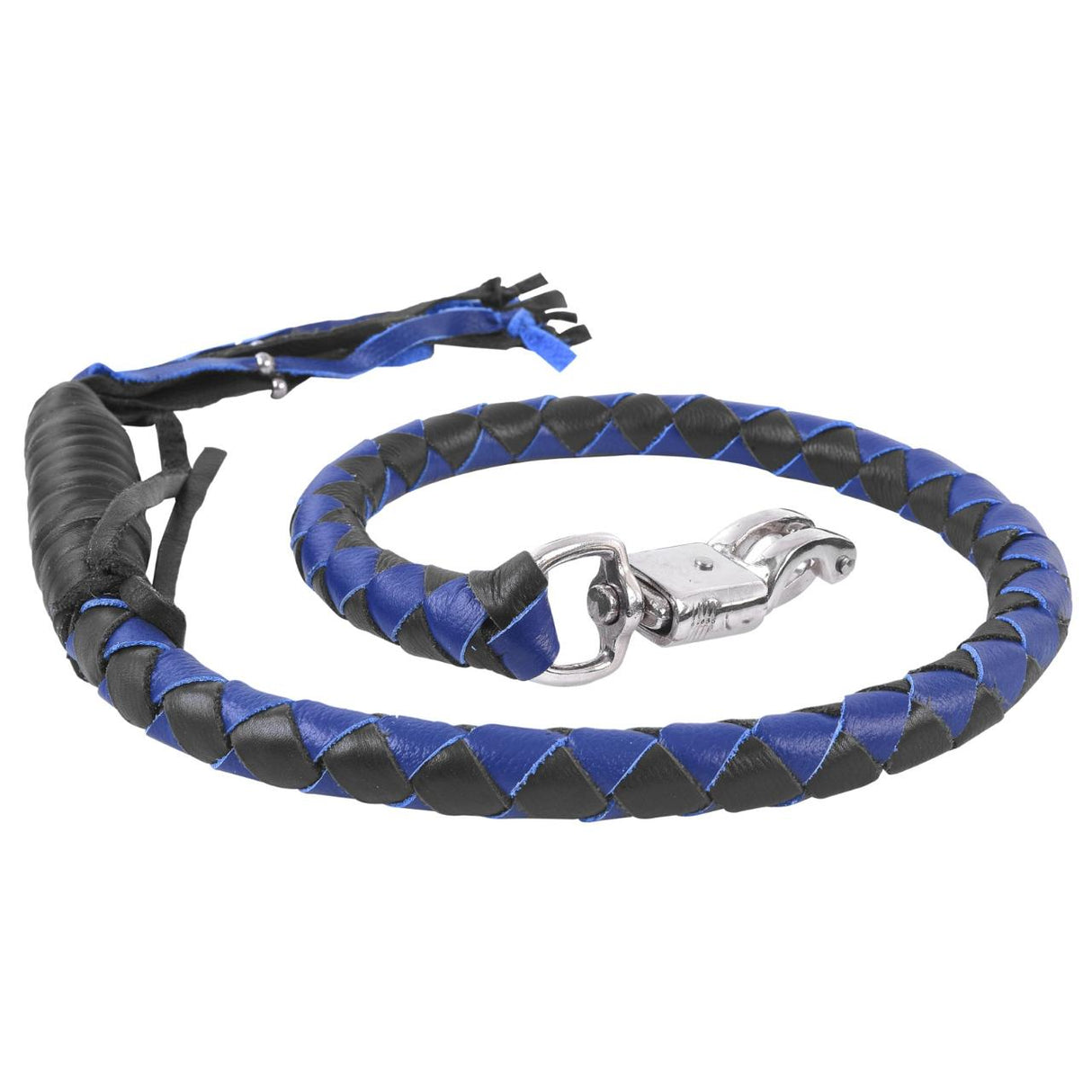 Black/Blue Biker Leather Heavy Duty Get Back Whip Made of Cow Leather