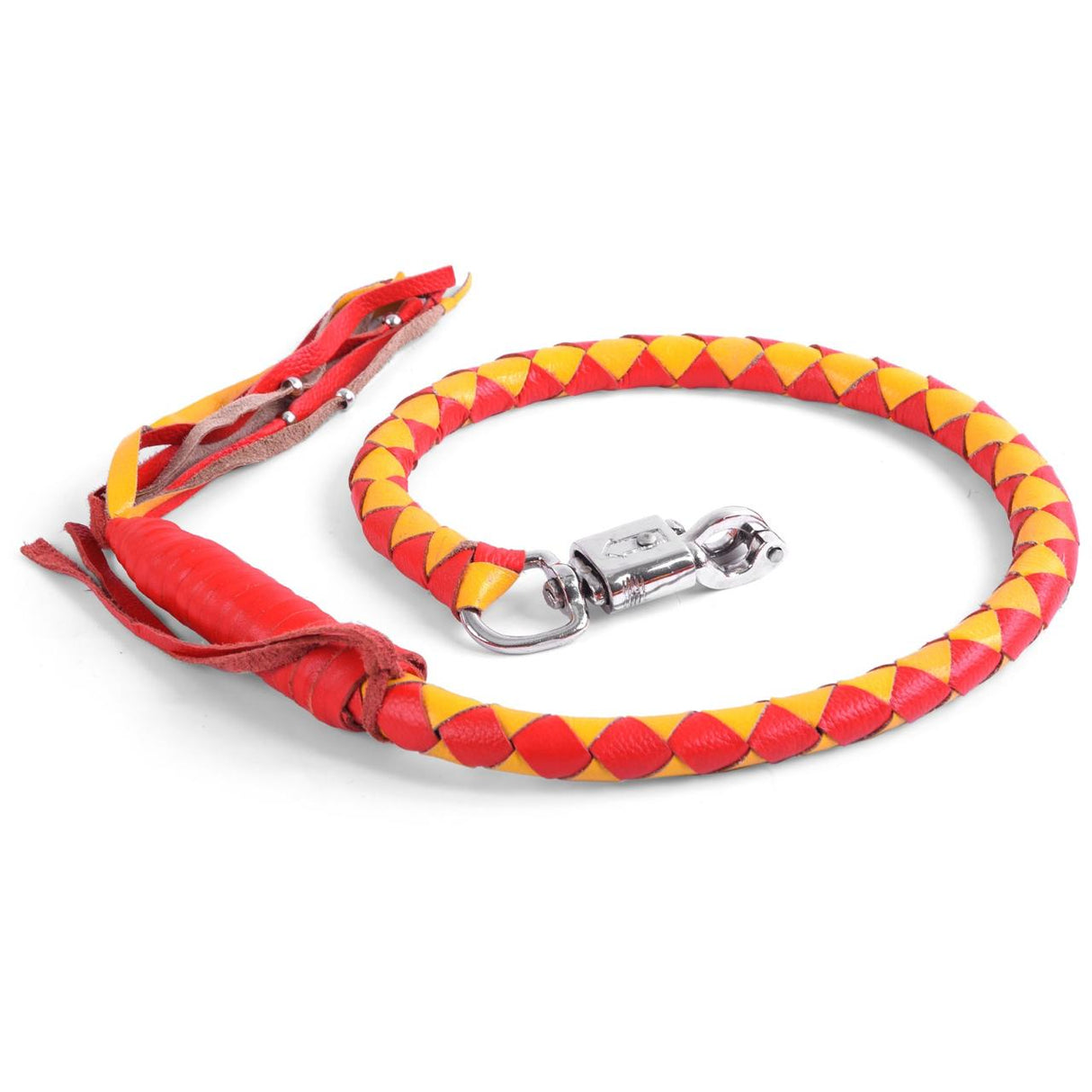 Red/Yellow Biker Leather Heavy Duty Get Back Whip Made of Cow Leather