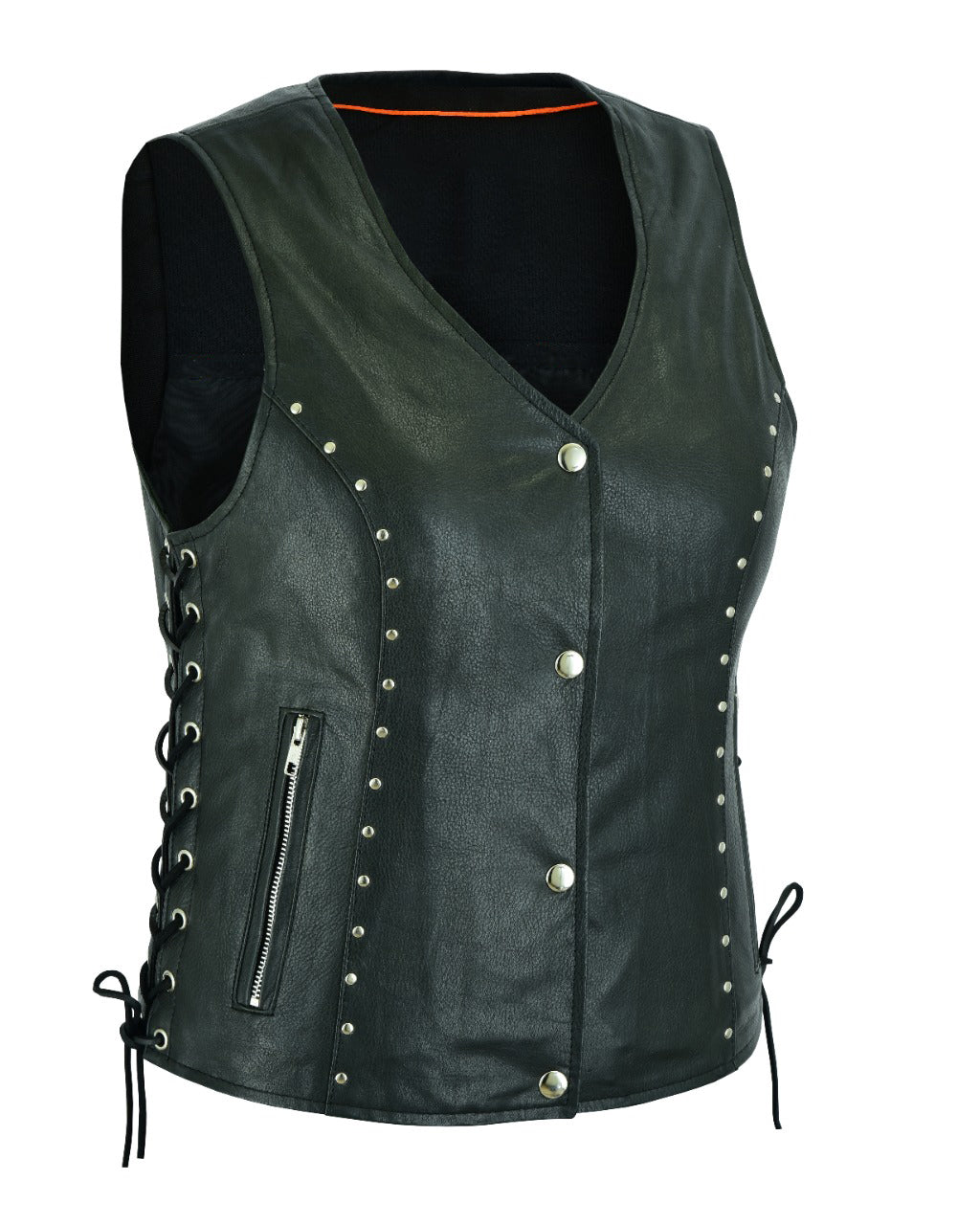 WCWV15841NKD Naked Women's Lace up side leather motorcycle vest