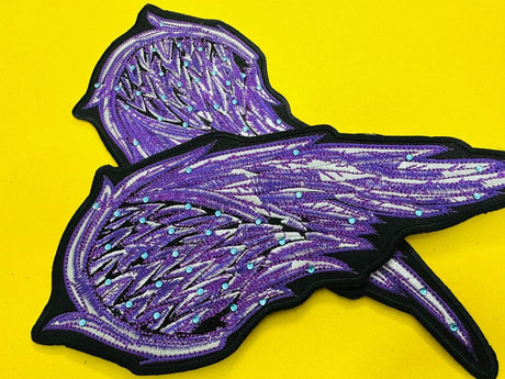 WCEP38 ANGEL WINGS PURPLE WITH RHINESTONES DESIGN MOTORCYCLE PATCH EMBROIDERY IRON ON PATCH
