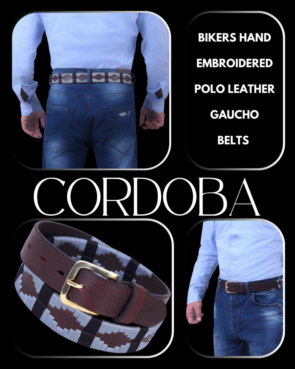 Bikers Hand Embroidered Polo Leather Gaucho Belts (CORDOBA)