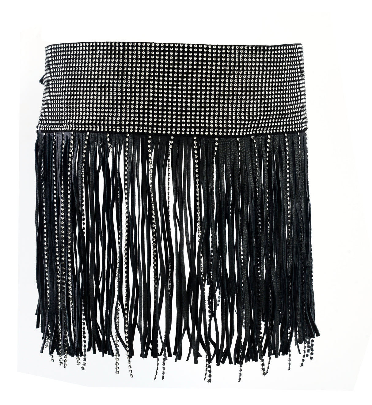 Women Black Tassel Bling Leather Hip Belt