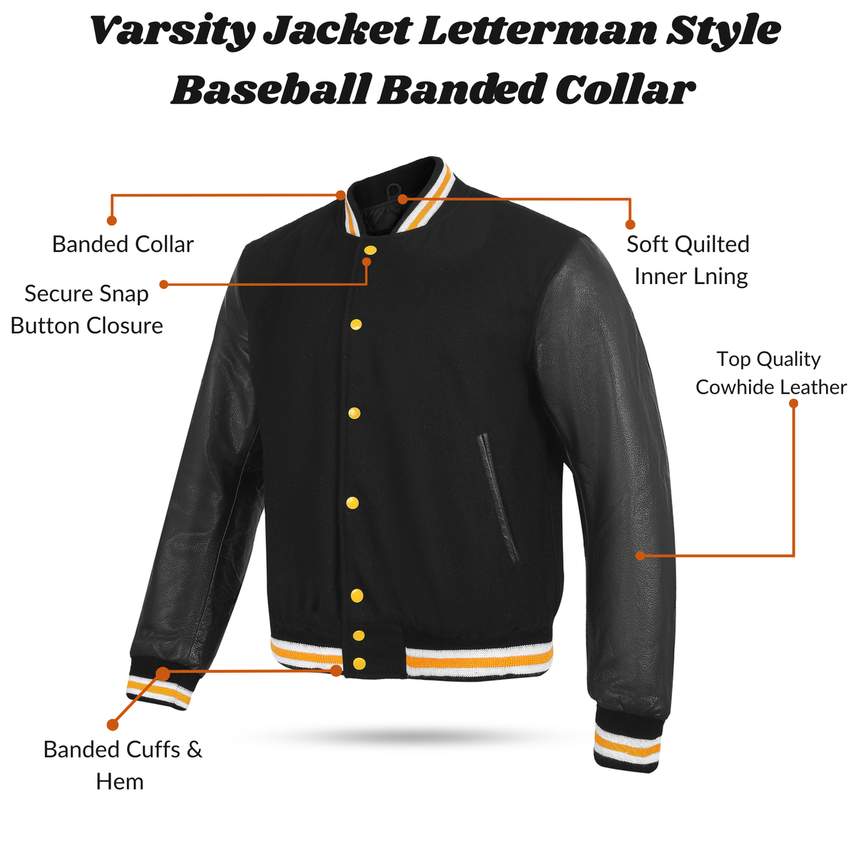 Varsity Jacket Letterman Style Baseball Banded Collar