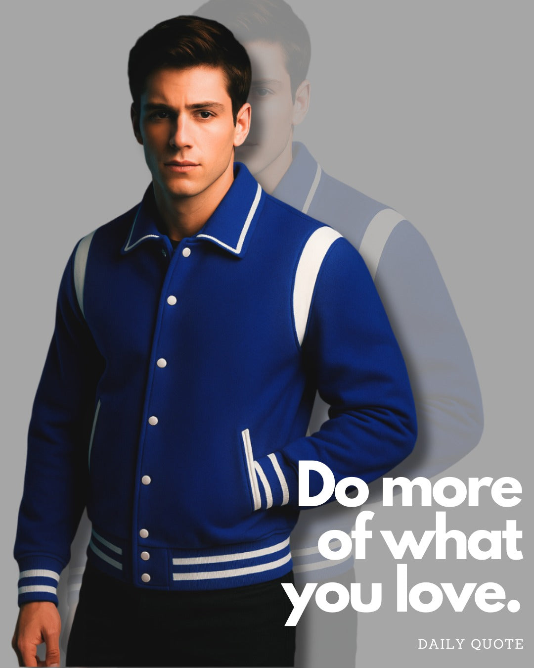 Blue Wool Varsity Jacket With white Shoulder Inserts