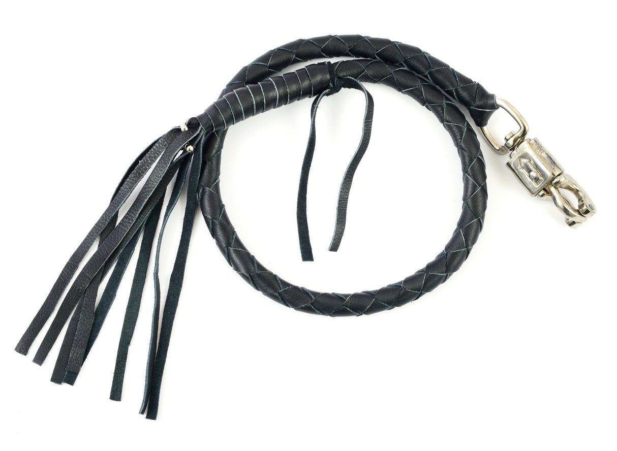 Black Plain Biker Leather Heavy Duty Get Back Whip Made of Cow Leather