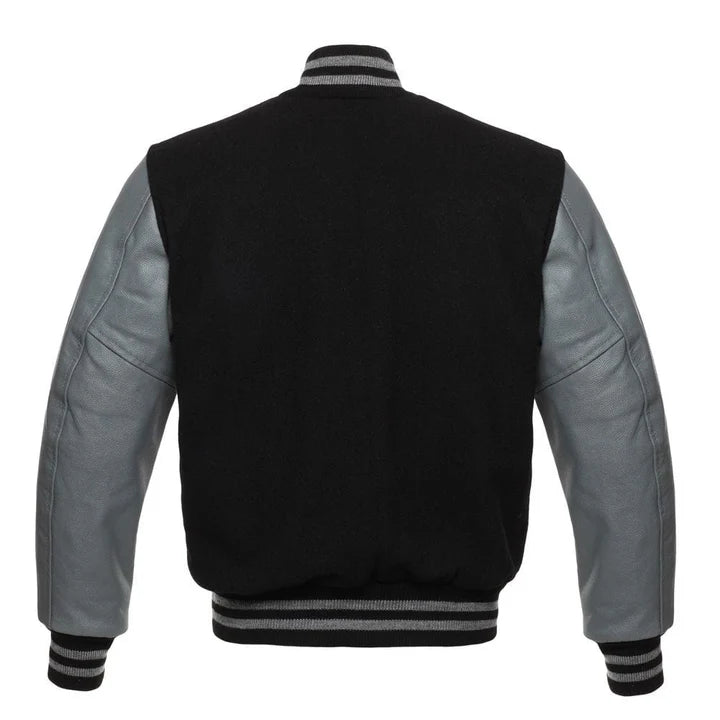 Letterman Men's Varsity Jacket With Leather Sleeves - Black