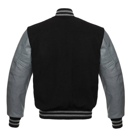 Letterman Men's Varsity Jacket With Leather Sleeves - Black