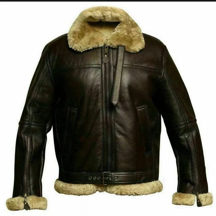 Genuine Sheep Skin Leather RAF Flight Aviator Jacket With Fur Wool Lining