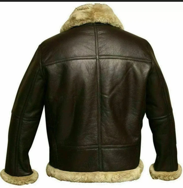 Genuine Sheep Skin Leather RAF Flight Aviator Jacket With Fur Wool Lining