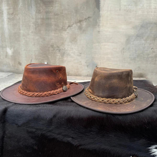 Crazy Leather Cowboy Outback Vintage Australian Hat