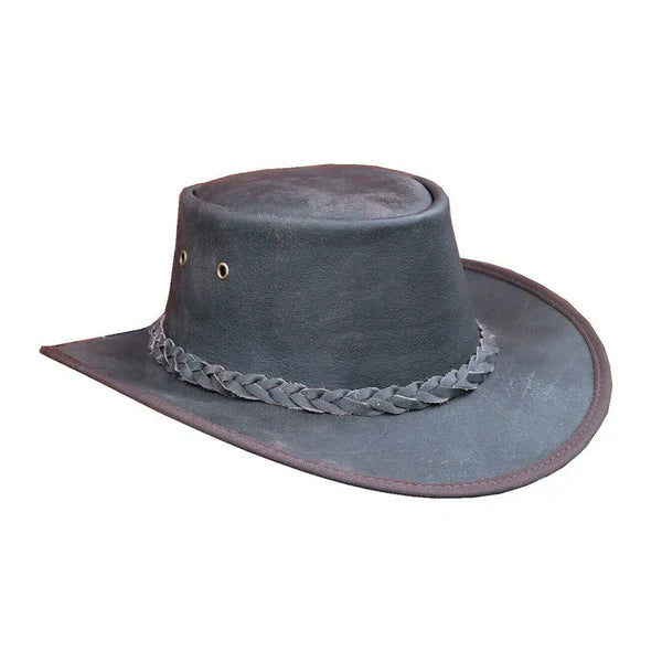 Australian Western Distressed Brown Leather Cowboy Bush Hat