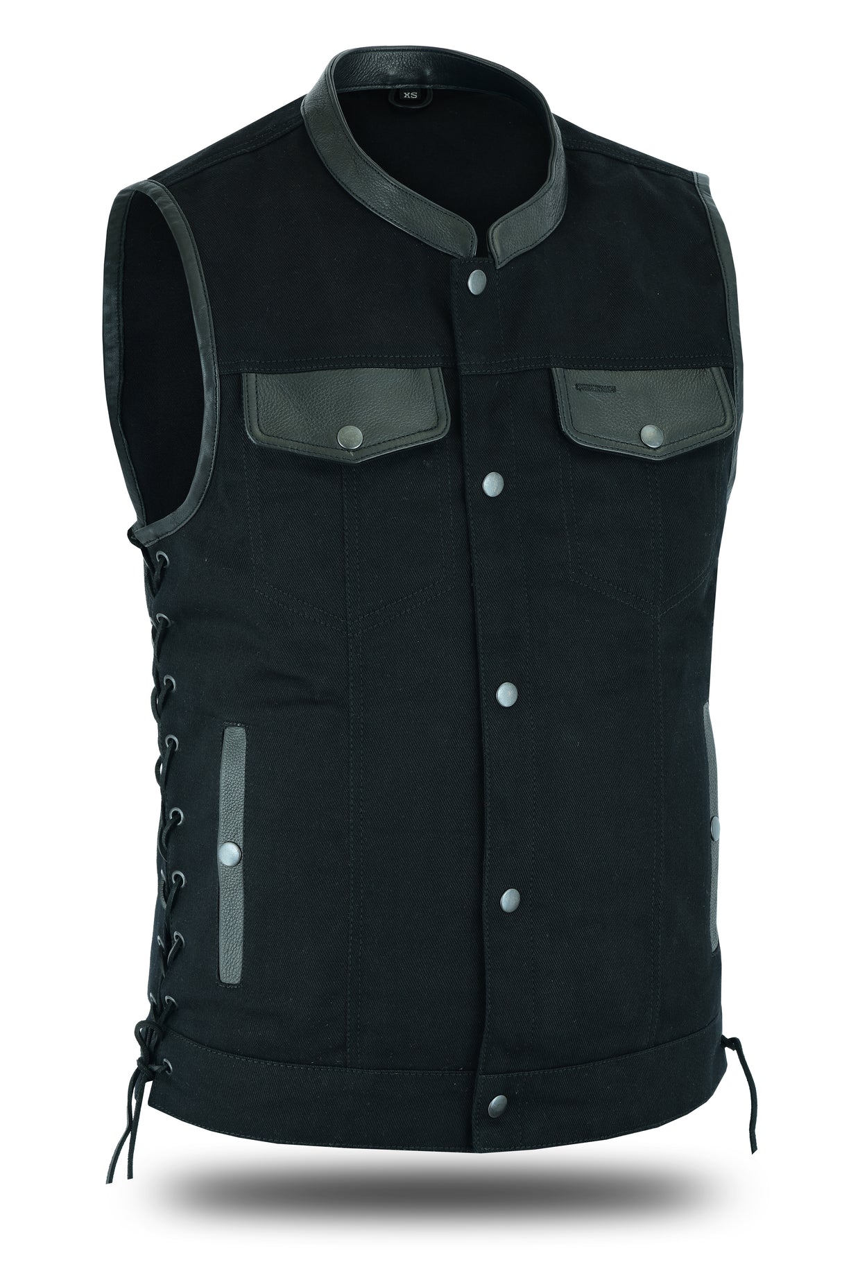 Men's Motorcycle Denim OUTLAW SOA Club Style Vest with Side Laces (WC58612BLACK)