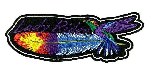 WCEP80 Lady Rider Feather Embroidery Iron-On Patch – Purple Multi-Color | Motorcycle Biker Vest - Patches - Front View