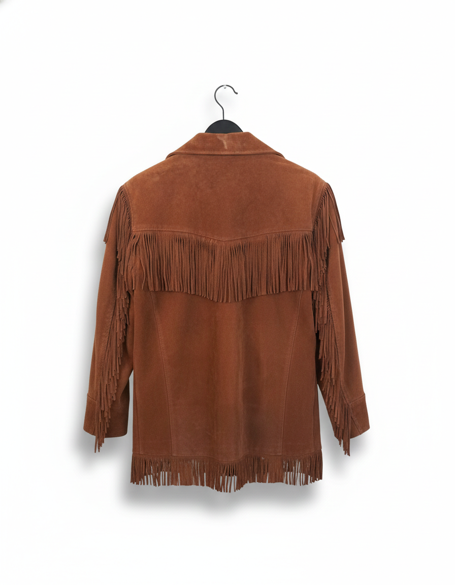 Men’s Western Suede Leather Fringe Cowboy Jacket with Native American Beaded Detailing