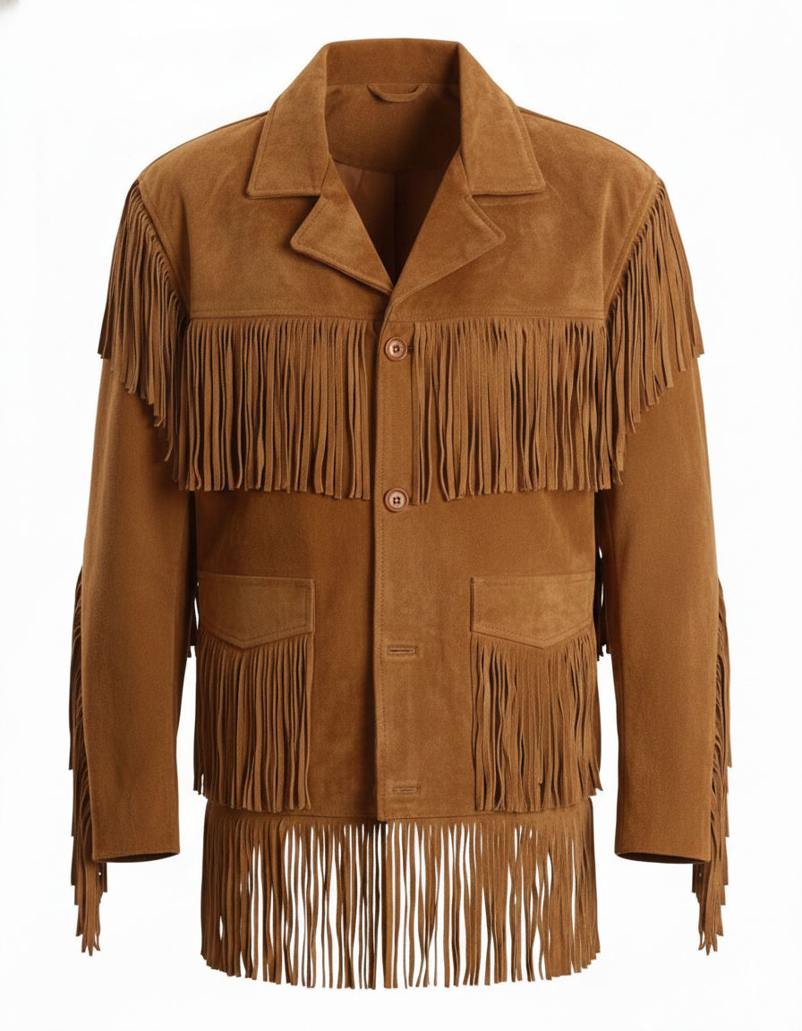 Premium Men’s Western Cowboy Jacket – Suede Fringe with Native American Beadwork
