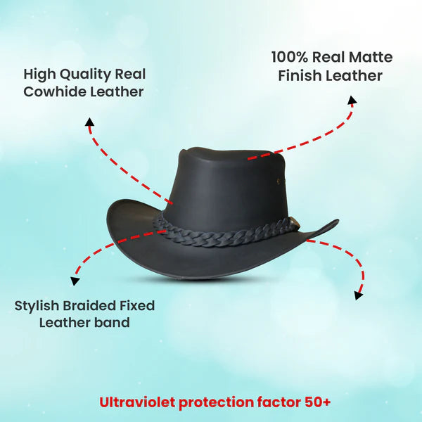 Australian Style Black Leather Bush Hat for Men & Women – Cowboy Western Design