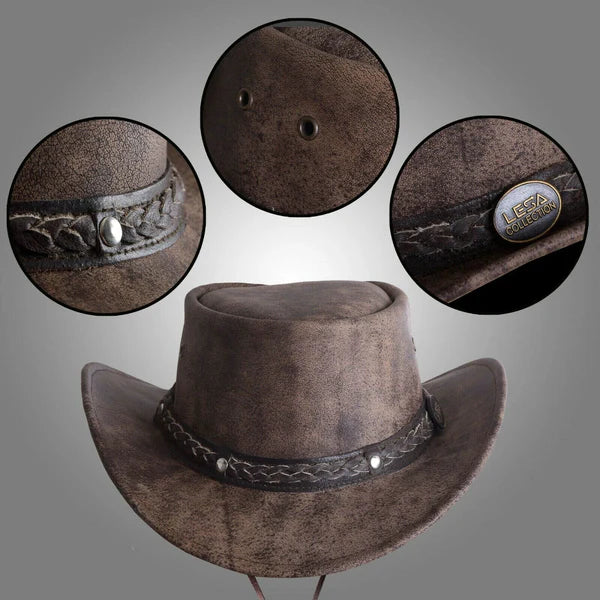 Australian Distressed Brown Leather Hat
