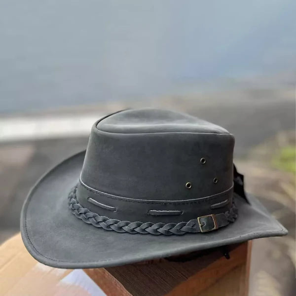 Australian Western Distressed Brown Leather Outback Bush Hat