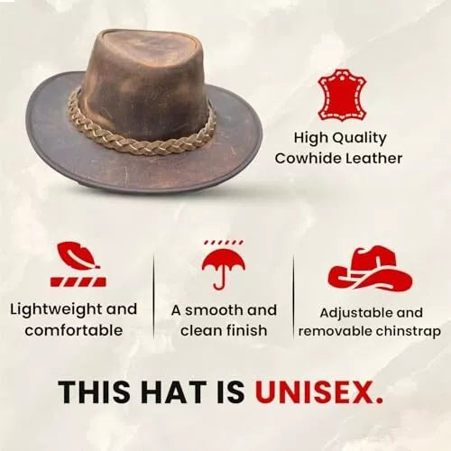 Crazy Leather Cowboy Outback Vintage Australian Hat