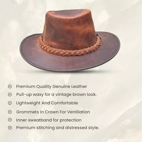 Crazy Leather Cowboy Outback Vintage Australian Hat