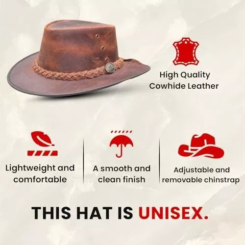 Crazy Leather Cowboy Outback Vintage Australian Hat