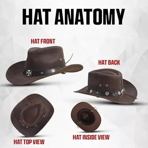 Australian Leather Western Bush Cowboy Hat Cross Embellishment Brown