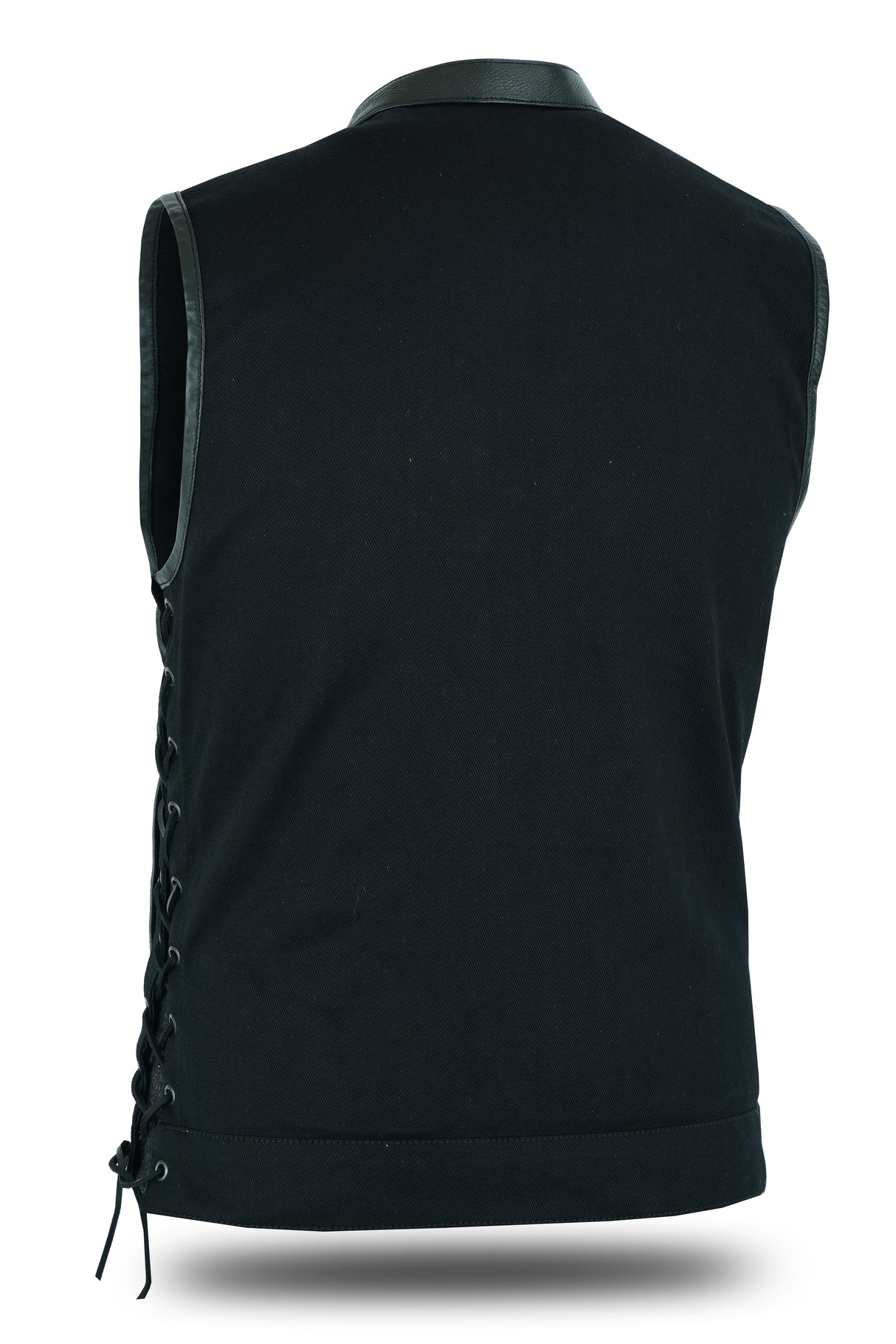 Men's Motorcycle Denim OUTLAW SOA Club Style Vest with Side Laces (WC58612BLACK)