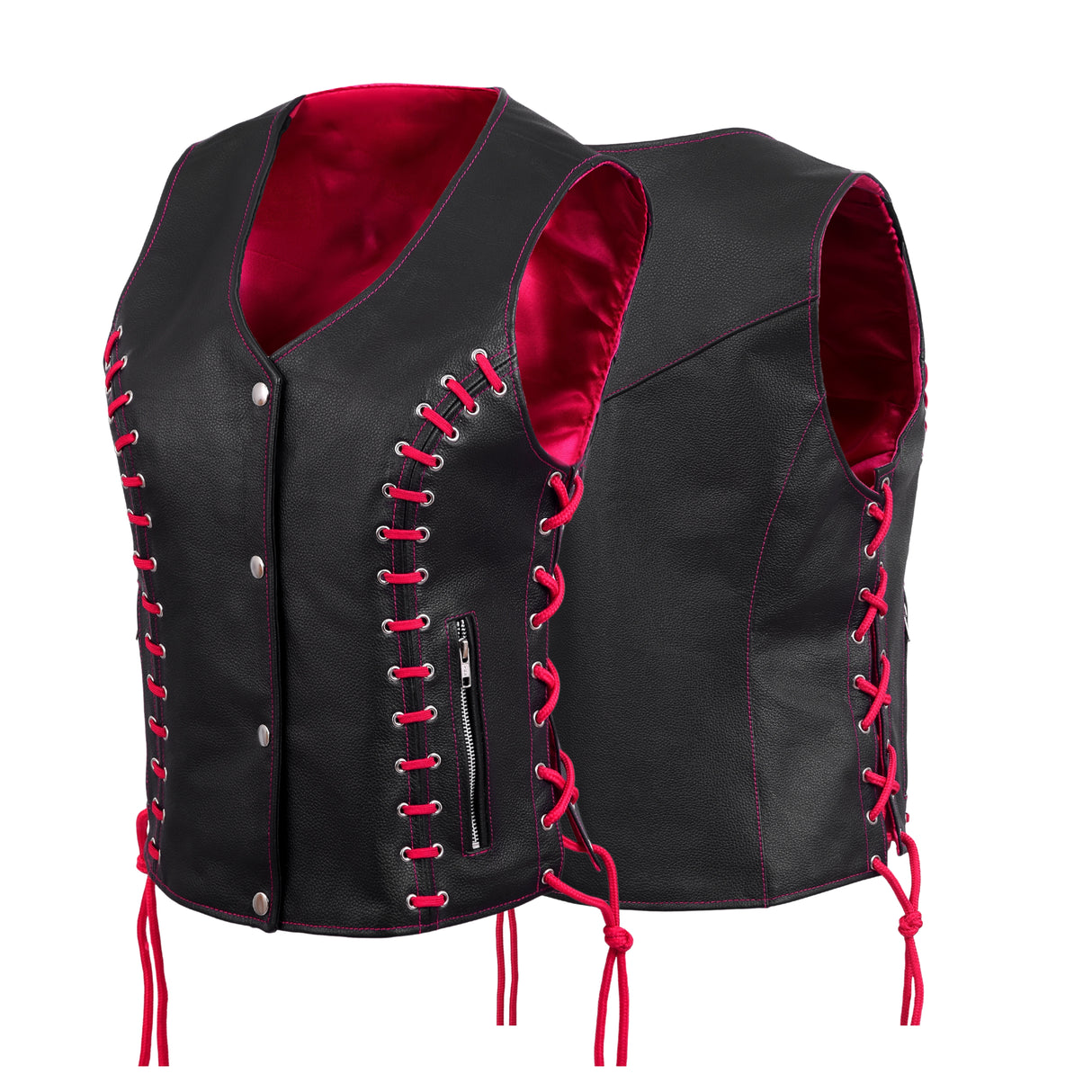 WCWV95841TPINKEYELET WOMEN SIDE LACE VEST M/O BUFFALO LEATHER PINK/BLK