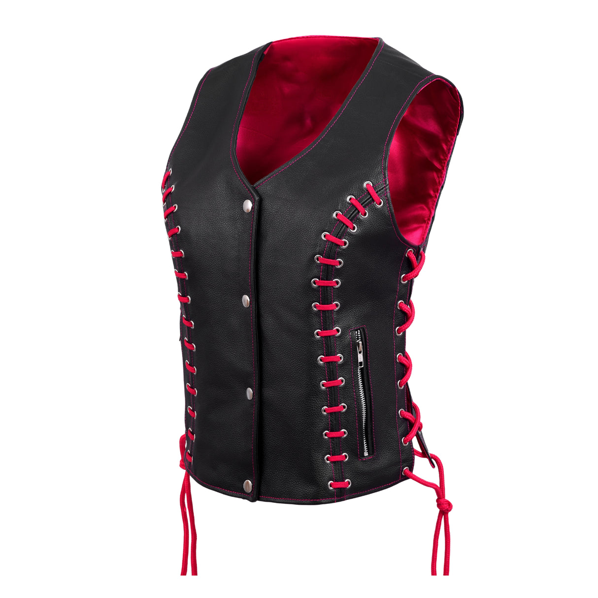 WCWV95841TPINKEYELET WOMEN SIDE LACE VEST M/O BUFFALO LEATHER PINK/BLK