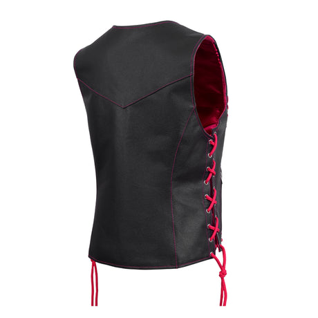 WCWV95841TPINKEYELET WOMEN SIDE LACE VEST M/O BUFFALO LEATHER PINK/BLK