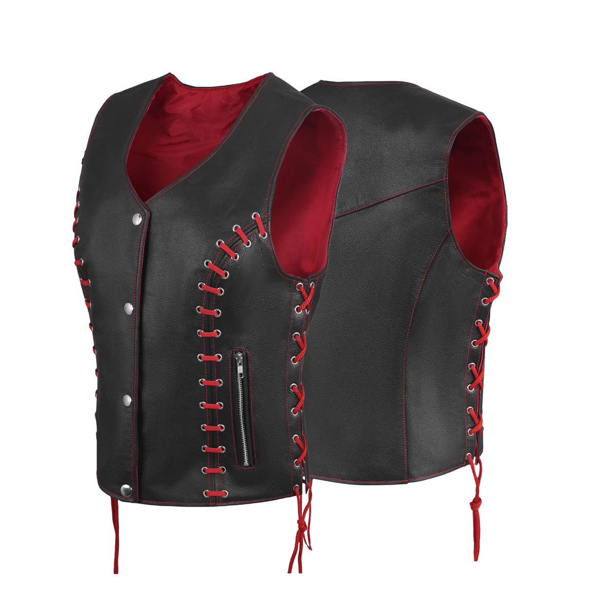 WCWV95841REDEYELET WOMEN SIDE LACE VEST M/O BUFFALO LEATHER Red/BLK