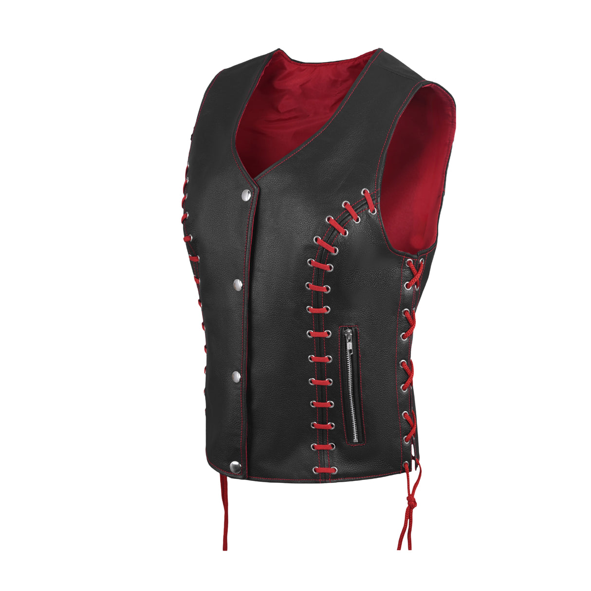 WCWV95841REDEYELET WOMEN SIDE LACE VEST M/O BUFFALO LEATHER Red/BLK