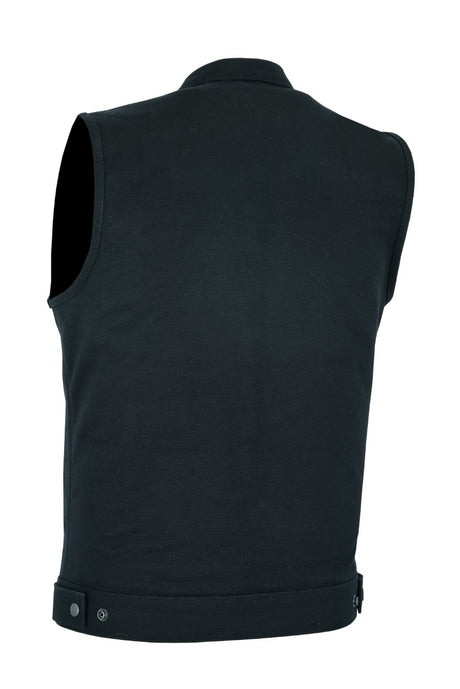Men SOA Denim Black Vest Club Cut Outlaw Anarchist mc Biker Vest