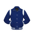 Blue Wool Varsity Jacket With white Shoulder Inserts - Varsity Jackets - Front View